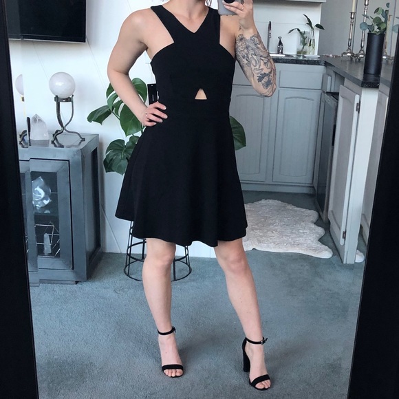 black cut out skater dress